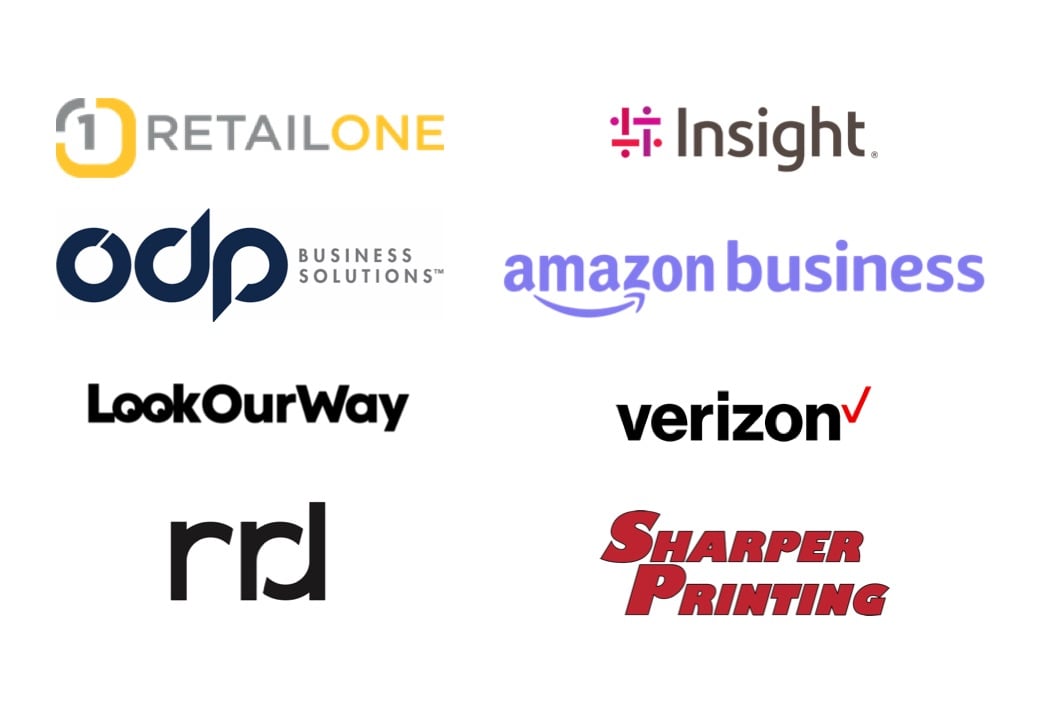 ODP Business Solutions, Insight, RRD, Amazon Business, Retail One, Verizon, LookOurWay, Sharper Printing