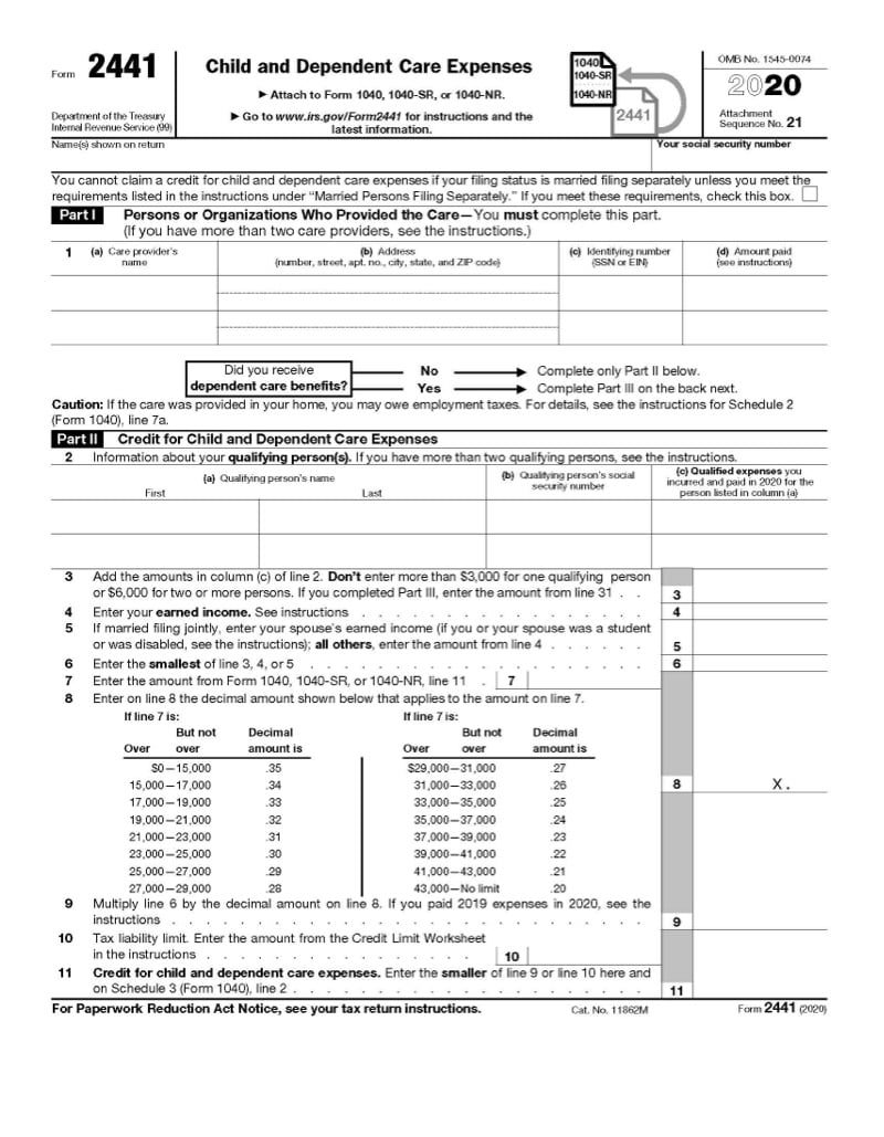 Credit Limit Worksheet For Form 2441